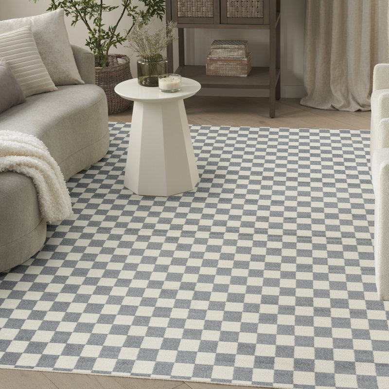 Ebern Designs Delfina Ivory Blue Modern Indoor Rug, Rectangle 7'10" x 9'10"