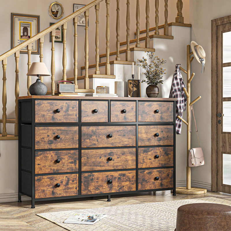 Dresser For Bedroom With 13 Drawers, Long Dresser, Chest Of Drawers, Brown