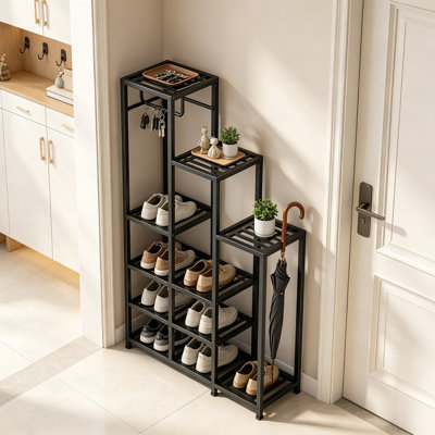 Heavy Duty Metal Plant Stand Indoor Outdoor, 7-Tier Tall Wrought Iron Plant Shelf Holder for Multiple Large Pots, Stylish Black Tiered Flower Display Rack for Living Room, Patio, Balcony