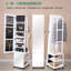 8 LEDs Mirror Jewelry Armoire, Jewelry Organizer with Garment Rack, Lockable Full-length Mirror with 4 Wheels, Storage Shelves with Hooks, 5-in-1, White and Black