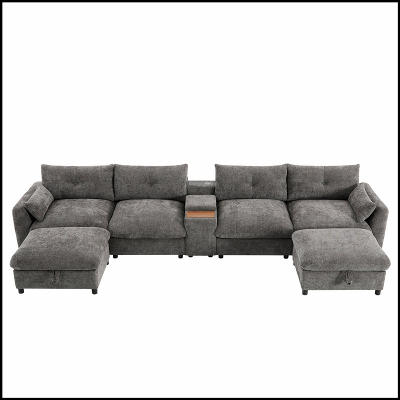 Canapé modulaire polyvalent avec rangement et chargeur USB pour un confort et une commodité ultimes, Gris