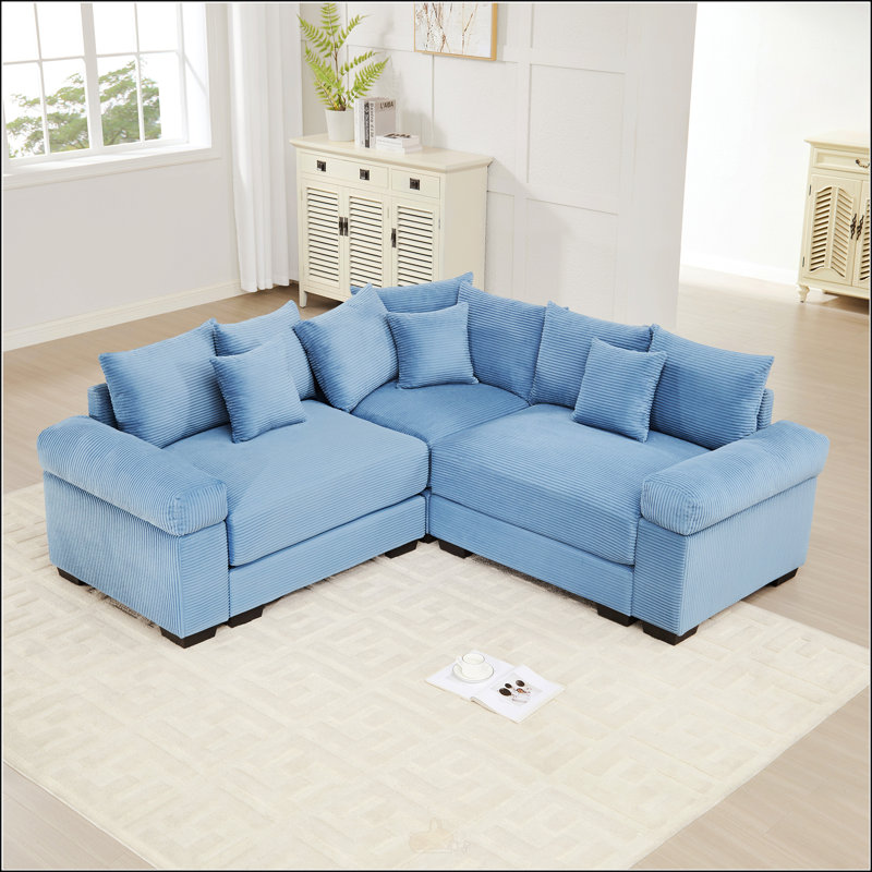 Canapé modulaire surdimensionné Cloud, Velours côtelé bleu, H 34,2 po x l 79,1 po x P 79,1 po