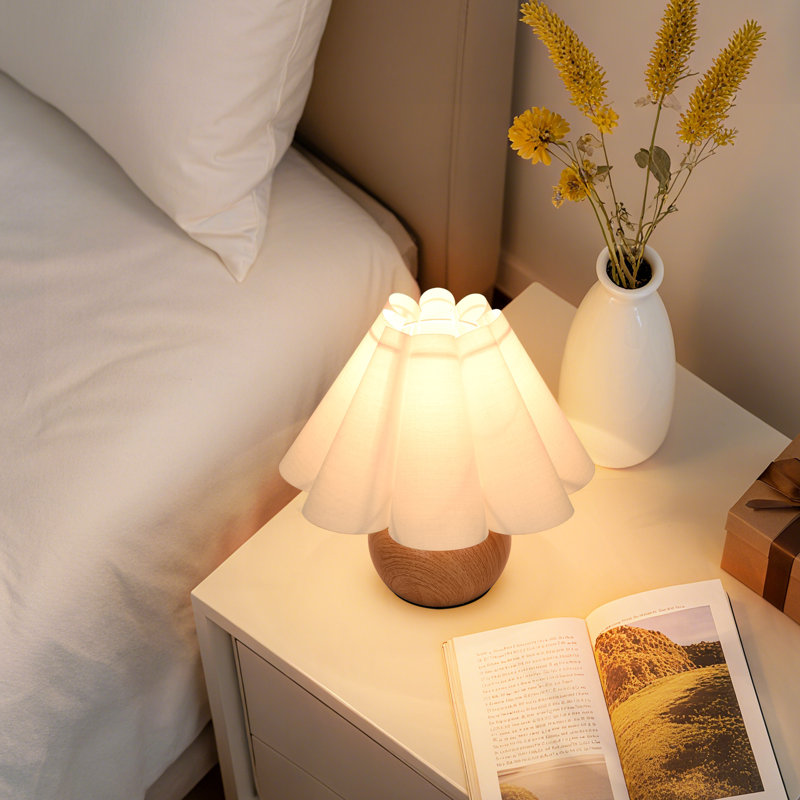 Mini lampe de table 10 "en fer moderne (ensemble de 2), Grain de bois brun clair