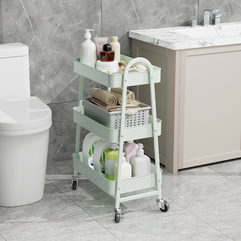 Green Metal 3-Tier Rolling Utility Cart with Swivel Wheels