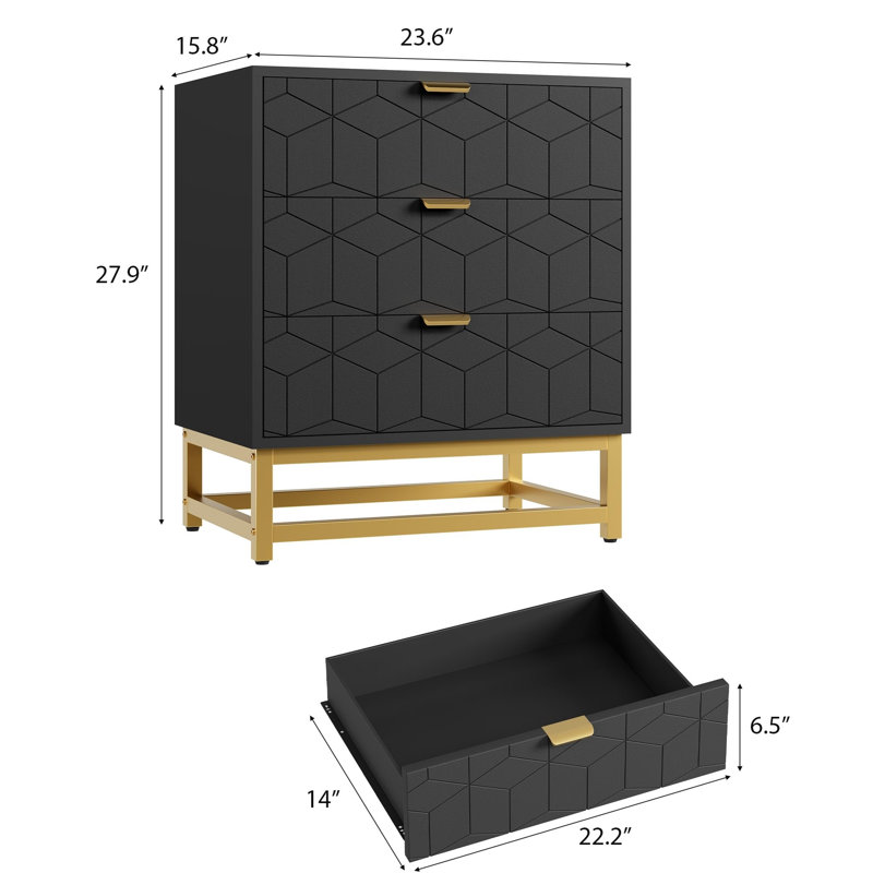 Commode 3 tiroirs Modern, Noir