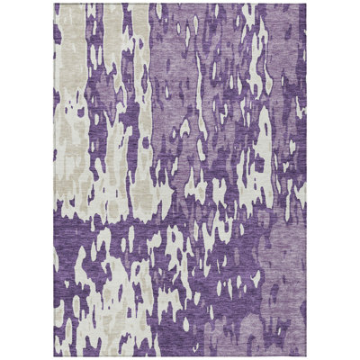 5' X 8' Purple And Ivory Abstract Washable Indoor Outdoor Area Rug