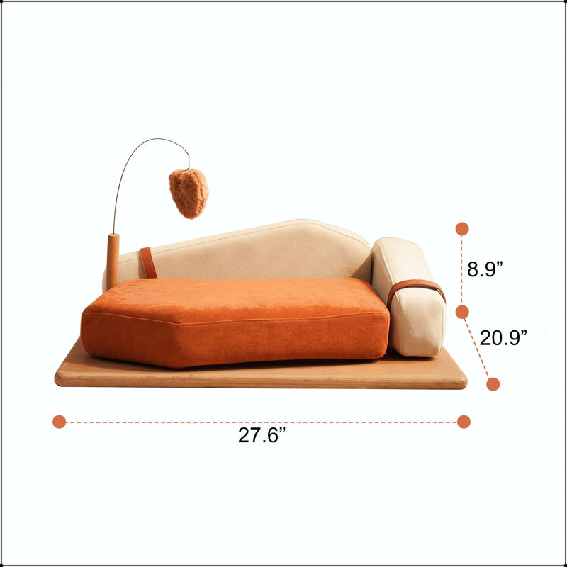 Grand lit pour animal de compagnie en bois avec placage de chêne, tissu résistant aux égratignures et mousse à haute résilience