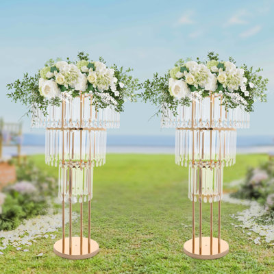 3-Tier Flower Stand For Wedding, 2Pcs Crystal Flower Stand, Weddings Decoration Flowers Stand