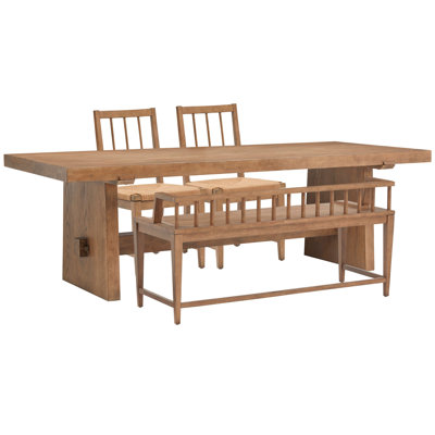 Table de salle à manger Trestle avec 2 chaises d'appoint et banc en corde de papier