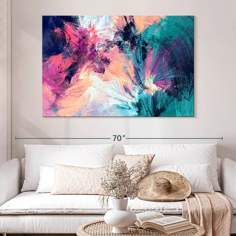 Avery rose et bleu abstrait, H 34 po x l 51 po