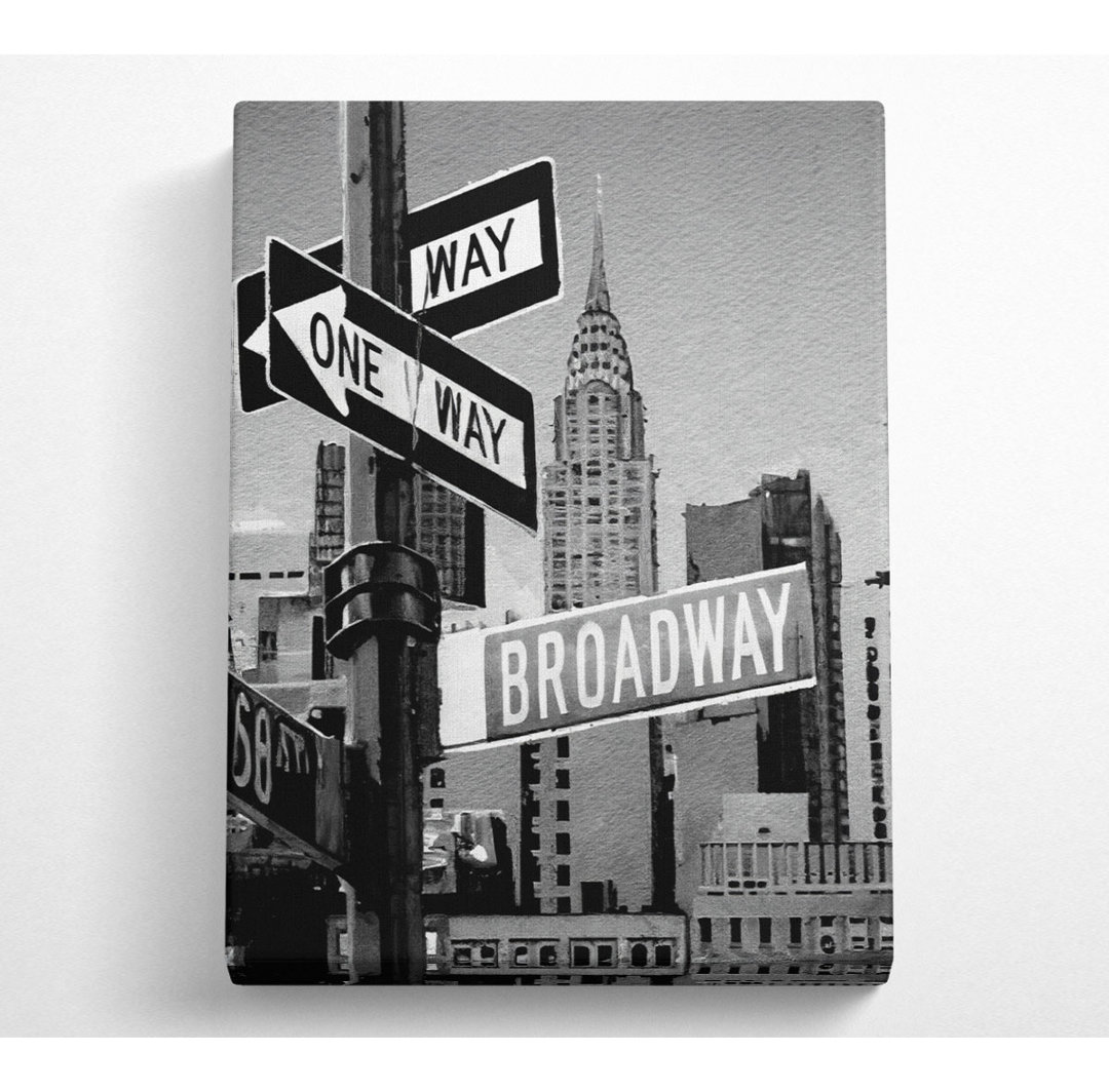 New York Signs To Broadway B N W - Leinwanddrucke auf Leinwand