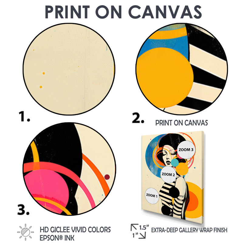 Décoration murale Paris, mode rétro - femme pop, Toile noire avec cadre flottant, H 32 po x l 16 po