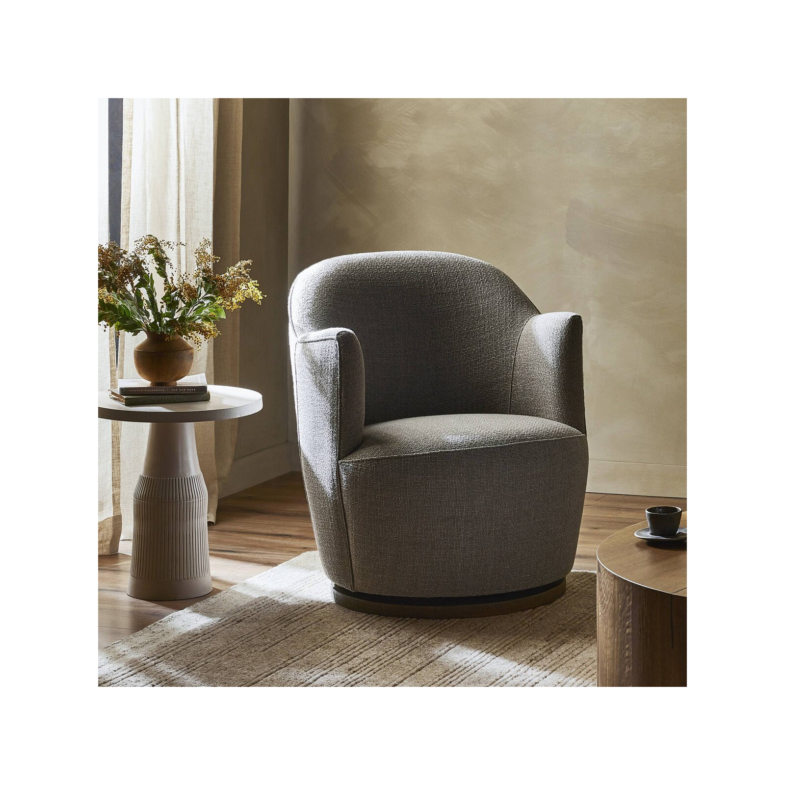Corson Swivel Accent Chair, Gibon Silver Performance Basketweave