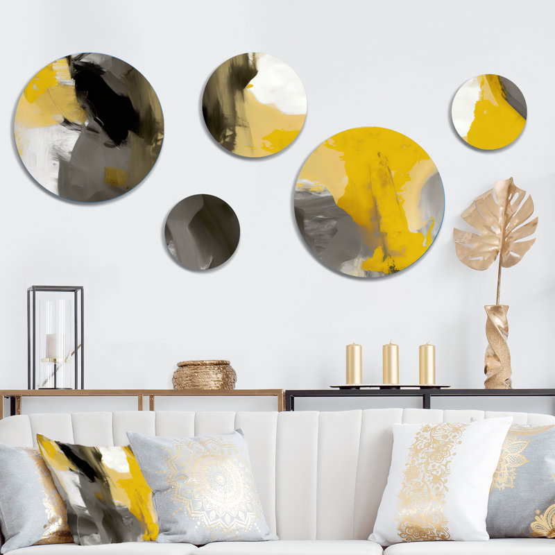 Moutarde jaune et gris vif II - décoration murale abstraite en métal