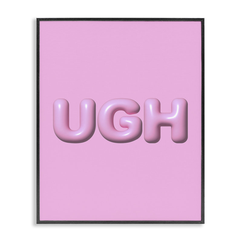  «Pink Ugh Balloon Letters», art de la giclée encadrée par House of Lulu, H 14 po x l 11 po, Giclée encadrée noir minuit