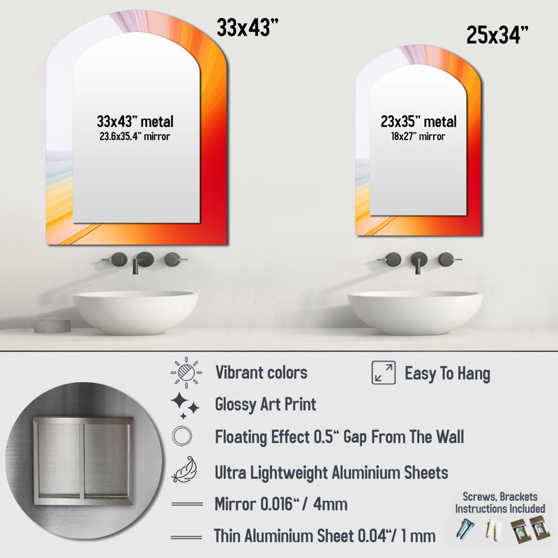 Orange Spectral Slice II - Abstract Shapes Irregular Shape Large Wall Mirror, Modern Asymmetrical Unique Mirror, Printed Metal Art