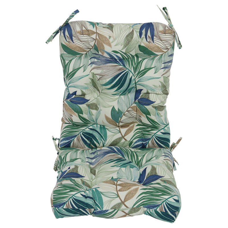 Outdoor Tufted Seat/Back Chair Cushion, Tan/Green/Oasis Chambray Floral, 18" W x 18" D