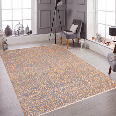 Tapis bleu clair / ivoire en laine noué à la main à motif abstrait 8 pi 1 po x 10 pi 2 po Abshire