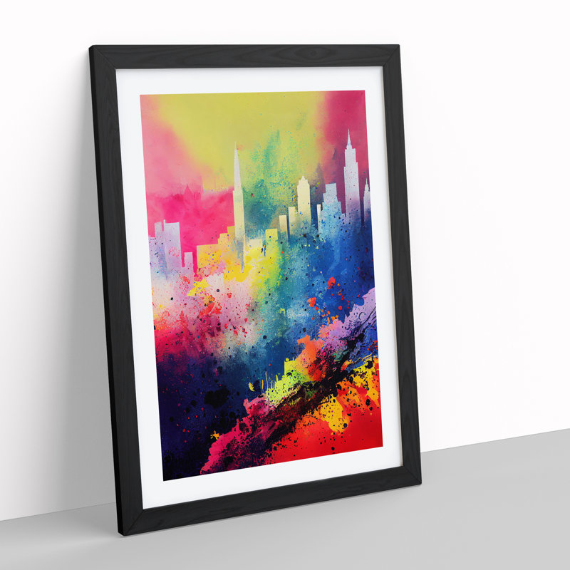 Splashed City Skyline No.2 - Framed Print, 64cm H x 46cm W x 2cm D, Black Framed