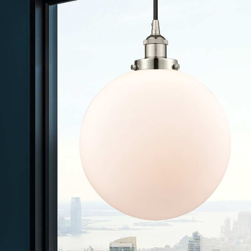 Frederick 1 - Light Single Pendant, White, 15.5" H x 12" W x 12" D, Polished Nickel