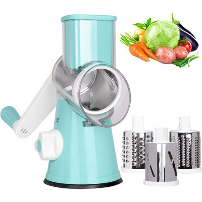 Rotary Cheese Grater, Manual Cheese Grater with Handle,3 Drum Blades Cheese Shredder Included