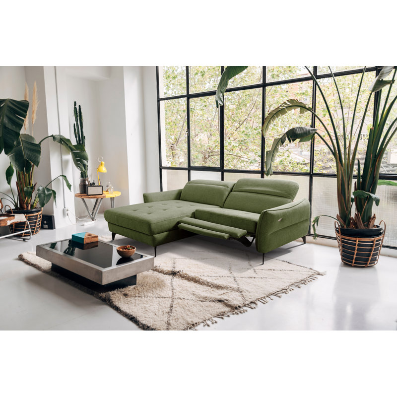 Morpeth Power Reclining Upholstered Corner Sofa in Chenille Fabric with Adjustable Headrests, Left Hand Facing, Green