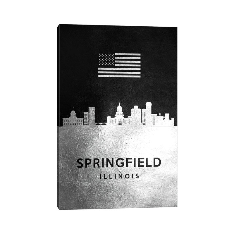 Springfield Illinois Silver Skyline by Adrian Baldovino - Wrapped Canvas Painting, 20.32 cm H x 30.48 cm W x 1.91 cm D