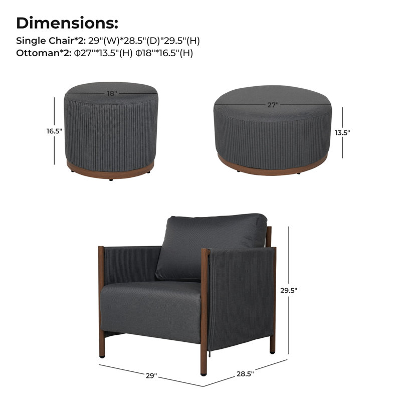 Ensemble de conversation 4 pièces avec coussins en oléfine Briles