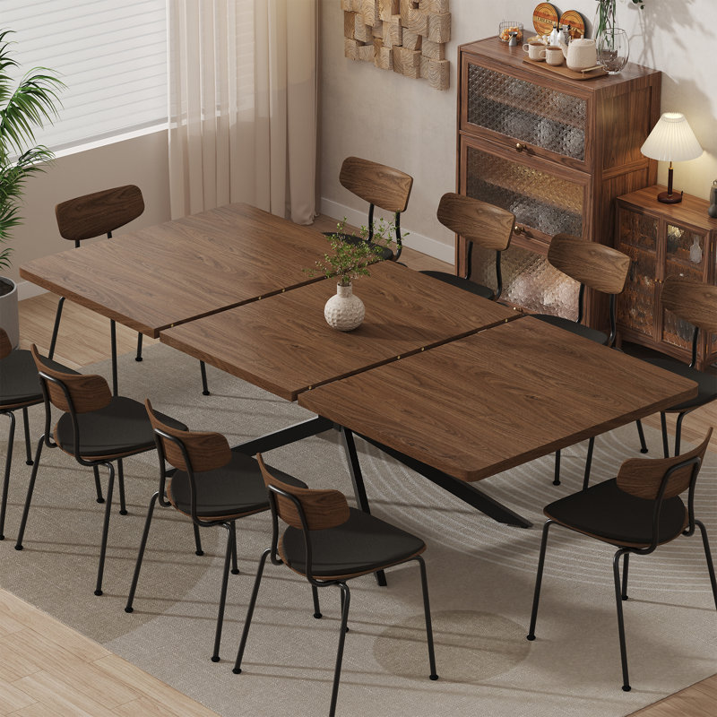 55.1 To 78.74"W x 35.43"D Rectangular Rounded-Corner Extendable Dining Table For 6-10Seat, Walnut Horizontal Grain