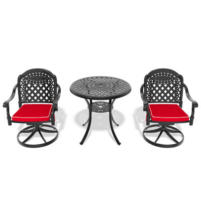 All-Weather Cast Aluminum Dining Set, Include 2 Swivel Chairs And 30.71" Round Table With Black Frame