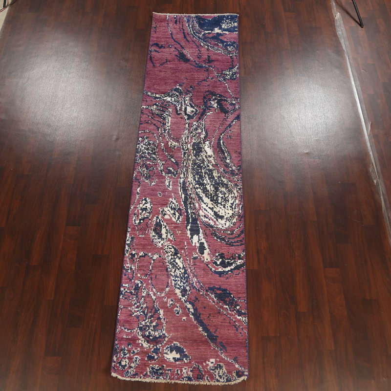 Tapis de couloir unique rose noué à la main 3 pi x 12 pi 3 po New Age