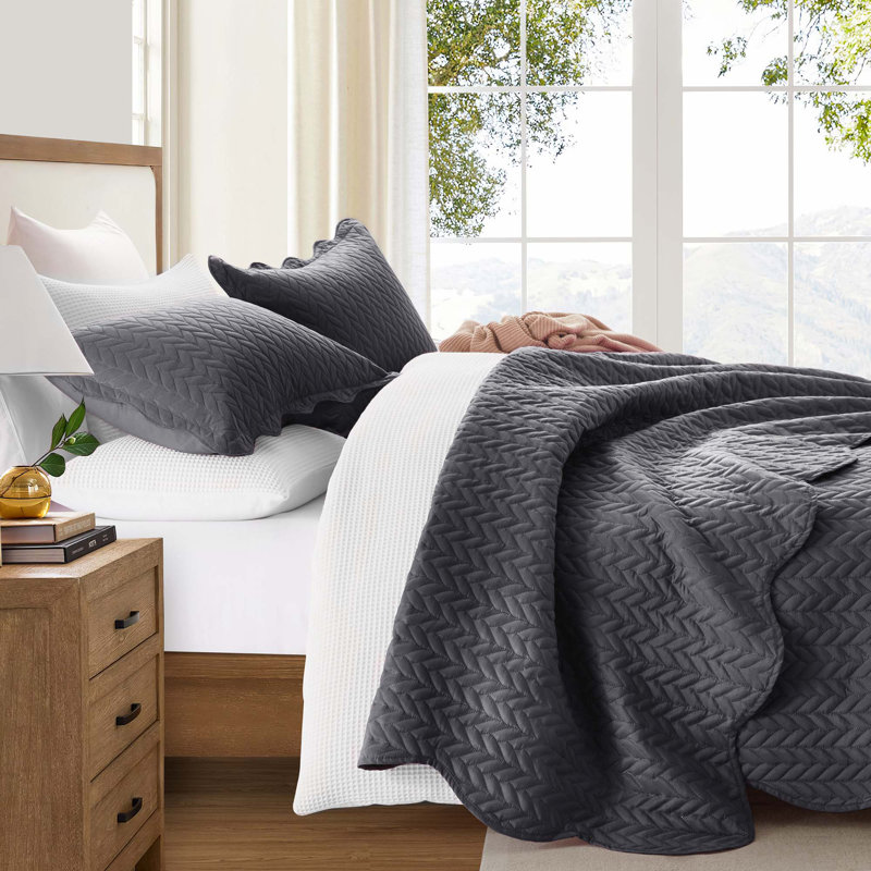 Ensemble de couvre-lit en microfibre embossée, Grand (90 po x 96 po), Gris anthracite
