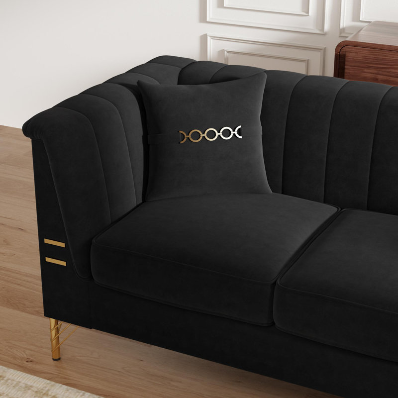 Canapé Chesterfield en velours 3 places, Noir