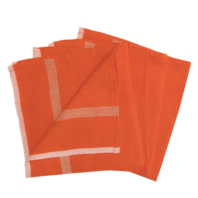 Linen Striped Square Dining Linen Set, Orange/Natural