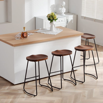 Tabouret de bar en bois massif sans dossier, hauteur de comptoir, avec assise en selle (lot de 4)