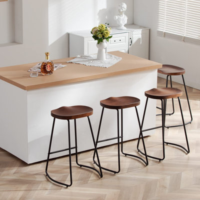 llle Solid Wood Backless Saddle Seat with Footrest Stool Set