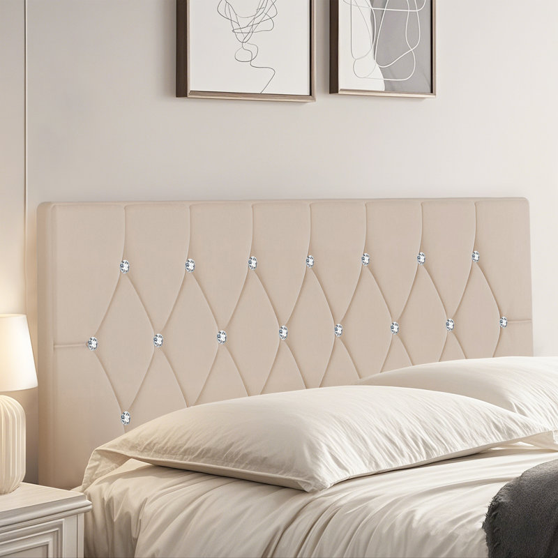 Tête de lit tapissier réglable, tête de lit capitonnée en velours avec capitonnage à boutons en losange, tête de lit réglable en hauteur avec pieds en métal, tête de lit rembourrée de luxe pour grands lits