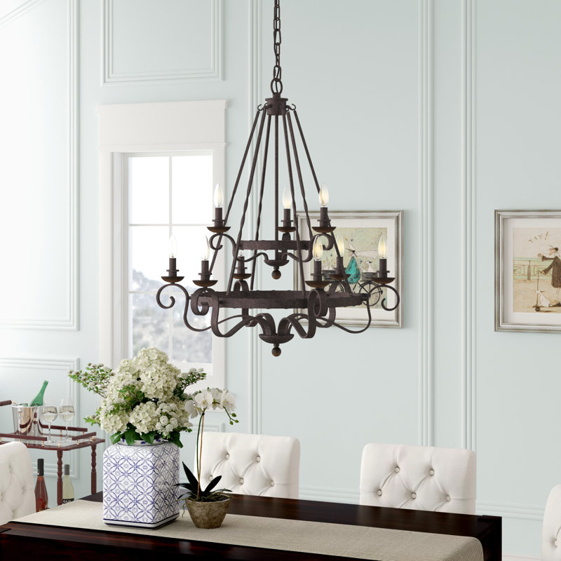 Ashle 9 - Light Dimmable Wagon Wheel Chandelier