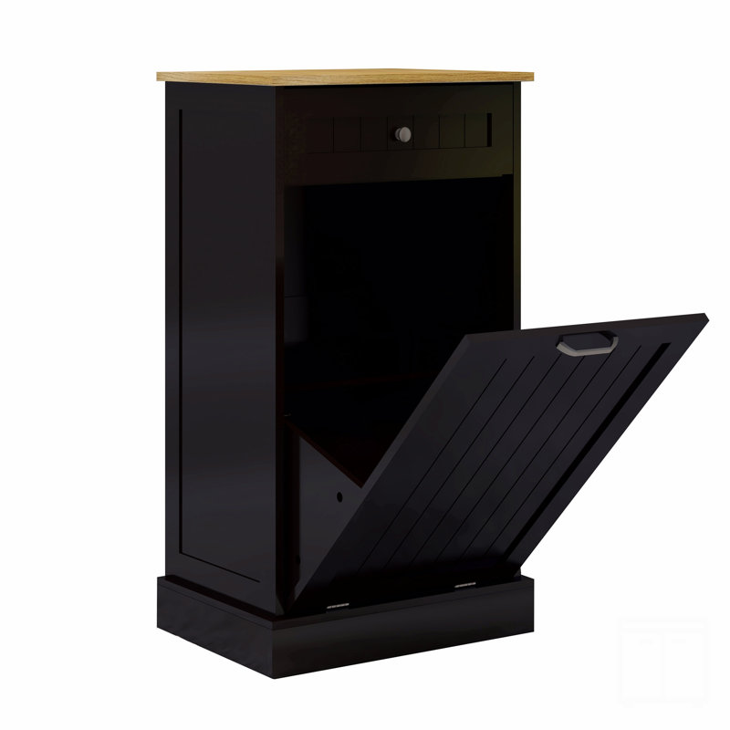 Armoire à ordures inclinable avec un tiroir et un compartiment, Noir