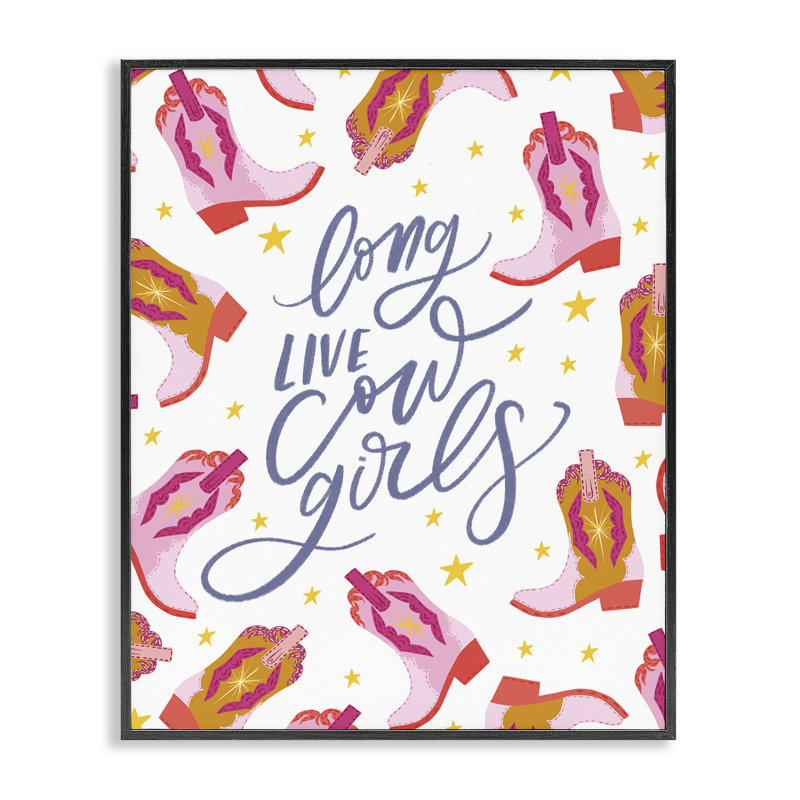 Vive les cow-filles, estampe numérique, design par Isabela Schielke, H 14 po x l 11 po, Giclée encadrée noir minuit