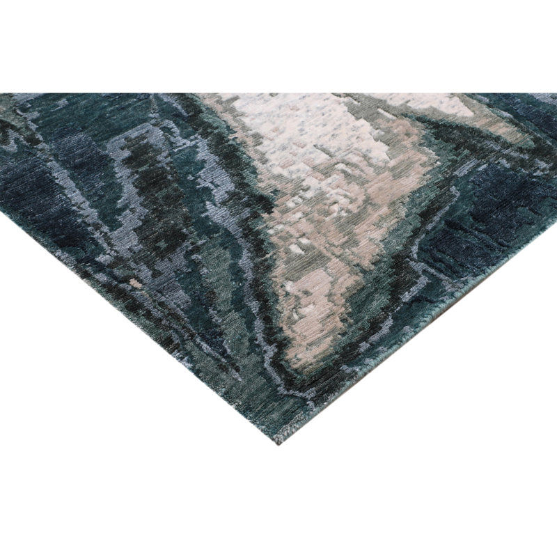 Tapis ivoire et vert noué à la main de haute qualité, Rectangle 5 pi 9 po x 8 pi 9 po