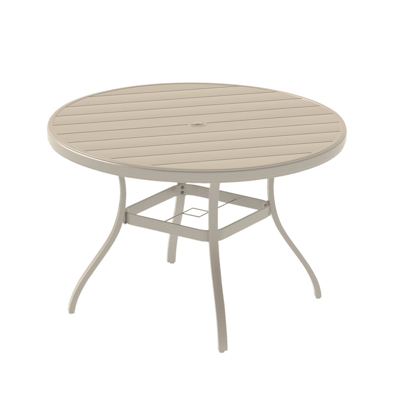 Outdoor Round Patio Dining Table For 4 - 6, All Weather Metal With Umbrella Hole Lawn, Garden, Backyard. Powder Coated Rust Resistance, Bent Leg Design Stability And Aesthetics, Non Marring Foot