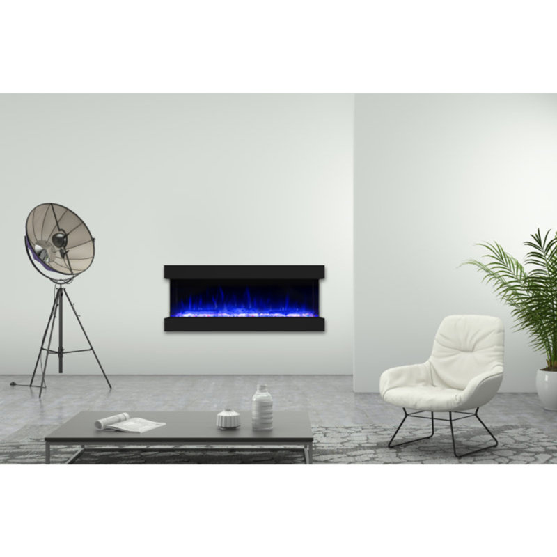 Kamara 3-Sided Electric Fireplace, Recessed and Wall Mounted Heater Fireplaces, Built-in Fireplace Decorations for Living Room with Overheating Protection, Remote, Log & Crystals, Black