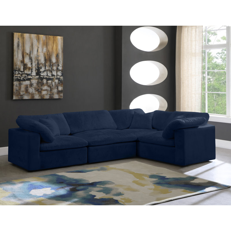 Cozy 4 - Piece Velvet Corner Sectional, Navy Velvet