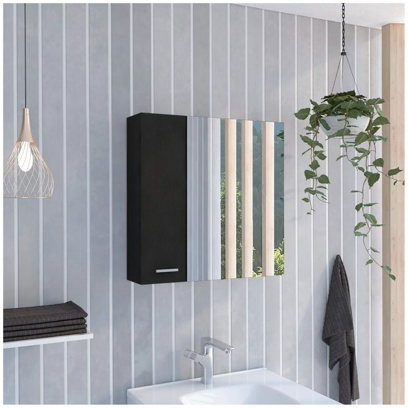 Armoire à pharmacie à 4 tablettes avec miroir, Noir, noir, noir, noir