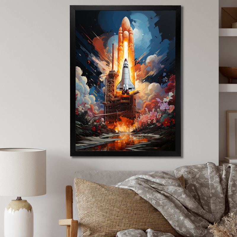 Art mural sur toile Rocketship Cosmic Ascent II - Rocketship, Cadre photo noir, H 20 po x l 12 po x P 1 po
