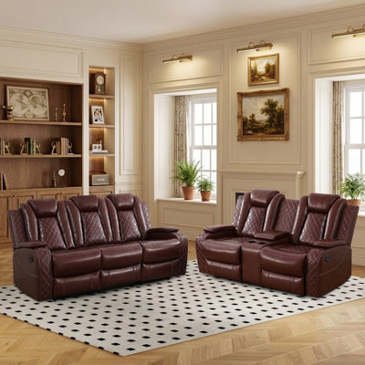 Ensemble de 2 fauteuils inclinables en cuir végétalien respirant avec console centrale, USB, éclairage DEL, station de recharge sans fil (ensemble de 2)