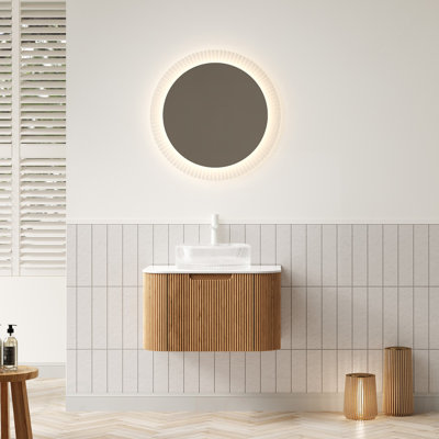 Meuble-lavabo 24 po avec lavabo, meuble de rangement mural à bords arrondis flottants avec tiroir, lavabo et comptoir en verre transparent, pré-assemblé