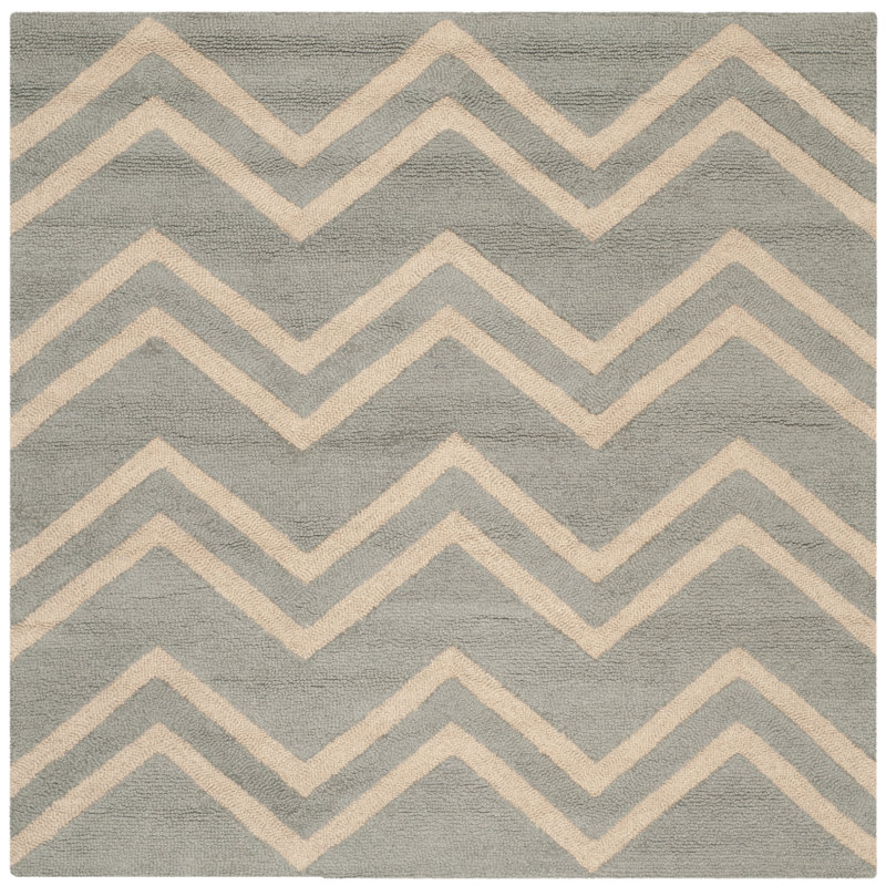 Tapis gris / beige en laine / coton / latex touffeté à la main Sanyla, Carré 8 pi