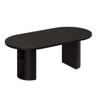 41"-78" Mid Century Extendable Oval Dining Table With Storage, 2 Leaves, Fluted Base, Seats 2-8